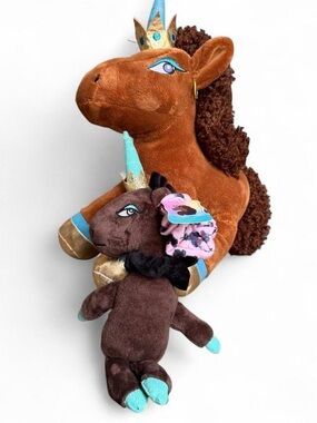Brown Plush Unicorn Horse Toy with Teal Accents - Kids Plush Companion